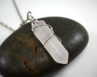 Rose Quartz Gemstone Pendant Necklace, Rose Quartz wire wrapped Gemstone Pendant, Healing Gemstone, Woman's Necklace, Men's Necklace