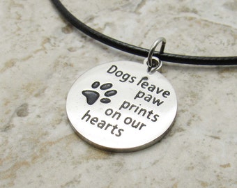 Stainless Steel Etched Dog Paw Charm Pendant Necklace, Men's Necklace, Hypo Allergenic Jewelry, Woman's Necklace, Dog Memorial Charm Jewelry