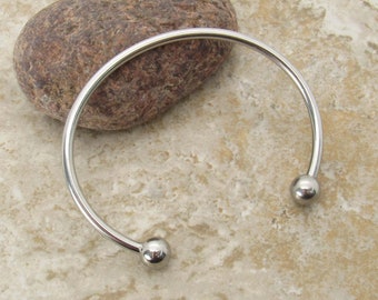 Stainless Steel Open Cuff Bracelet Ball Tips, 304 Hypo Allergenic Stainless Steel, Cuff Bracelet for Men, Fashion Bracelet, Men's Jewelry