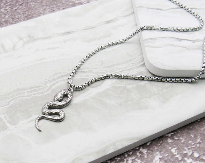 Featured listing image: Snake Charm Pendant Necklace, Men's Necklace, 304 Stainless Steel Hypo Allergenic Jewelry, Woman's Necklace, Charm Pendant Jewelry