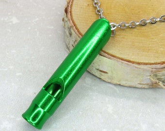 Aluminum Green Whistle Pendant Necklace, Whistle Charm Necklace, Men's Necklace Musical Charm Necklace, Gift for Men, Women's Necklace