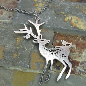 Reindeer Pendant Antique Silver Necklace, Reindeer Holiday Charm, Rudolph Pendant, Woman&#39;s Necklace, Necklace for Women, Men&#39;s Necklace