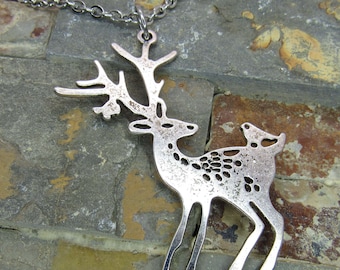 Reindeer Pendant Antique Silver Necklace, Reindeer Holiday Charm, Rudolph Pendant, Woman's Necklace, Necklace for Women, Men's Necklace