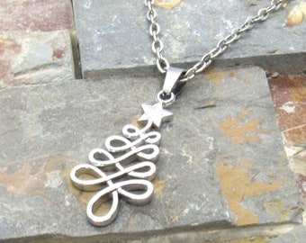 Christmas Tree Pendant Necklace, Holiday Jewelry, Men's Necklace, Women's Necklace, Christmas Necklace, Stainless Steel Jewelry