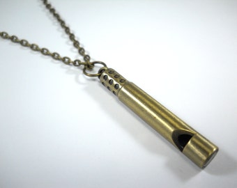 Whistle Pendant Necklace, Antique Bronze Tone Whistle Charm, Men's Necklace, Musical Charm Necklace, Women's Necklace