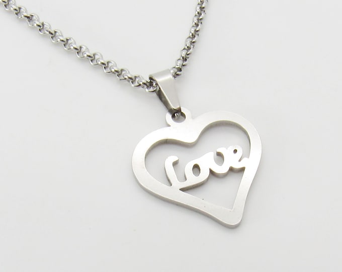 Featured listing image: Stainless Steel Love Heart Charm Pendant Necklace, Men's Necklace, Hypo Allergenic Jewelry, Woman's Necklace, Valentine's Charm Jewelry