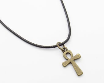 Bronze Charm Pendant Necklace for Men, Woman's Necklace, Bronze Ankh Cross Charm, Men's Jewelry, Women's Jewelry