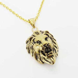 Gold Stainless Steel Lion Head Pendant Necklace, Men&#39;s Necklace, Stainless Steel Hypo Allergenic Pendant, Men&#39;s Necklace, Woman&#39;s Necklace