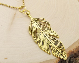 Large Leaf Gold Tone Pendant Necklace, Leaf Pendant Jewelry, Nature Leaf Pendant, Necklace for Men, Men's Necklace, Woman's Necklace