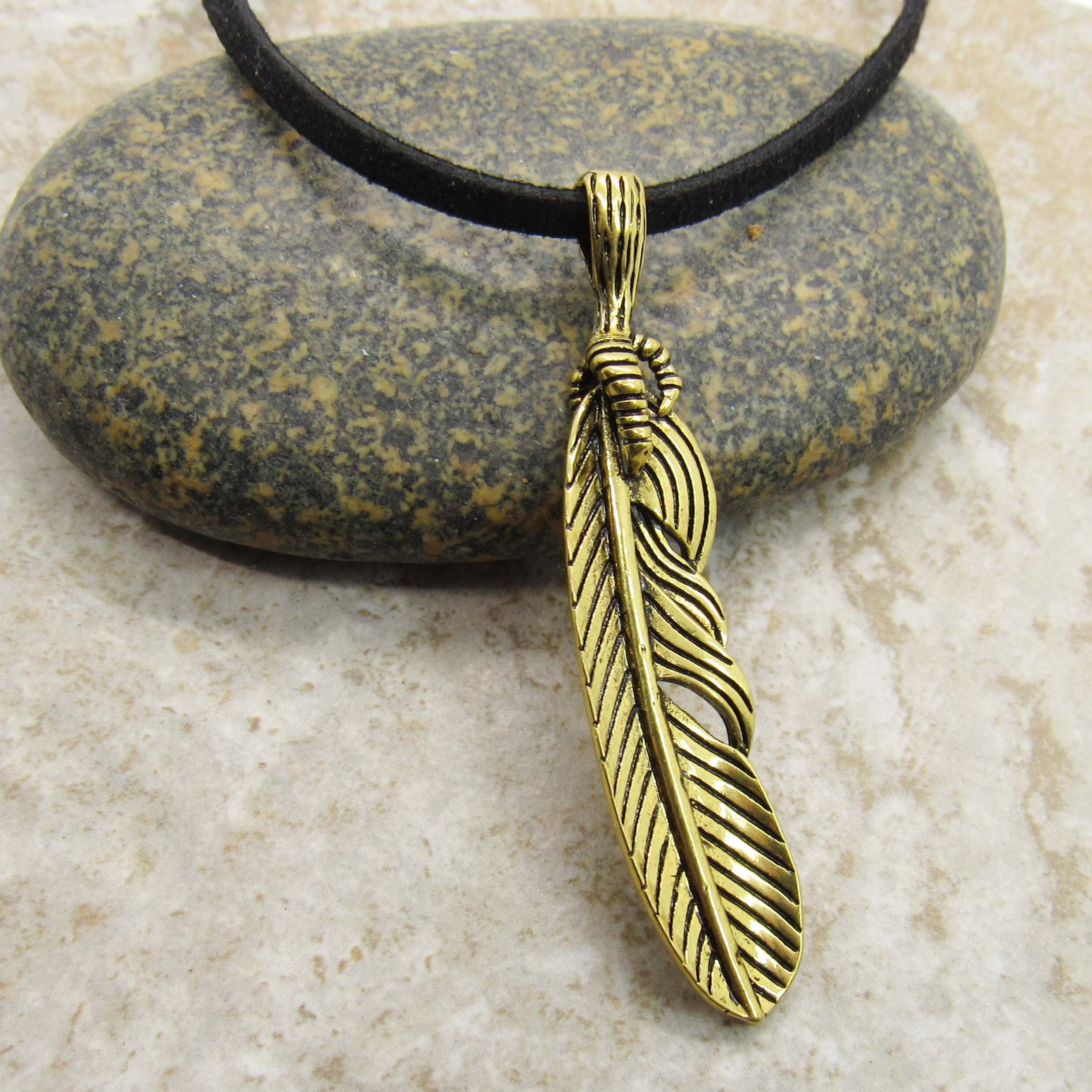 Mens gold feather pendant outlet