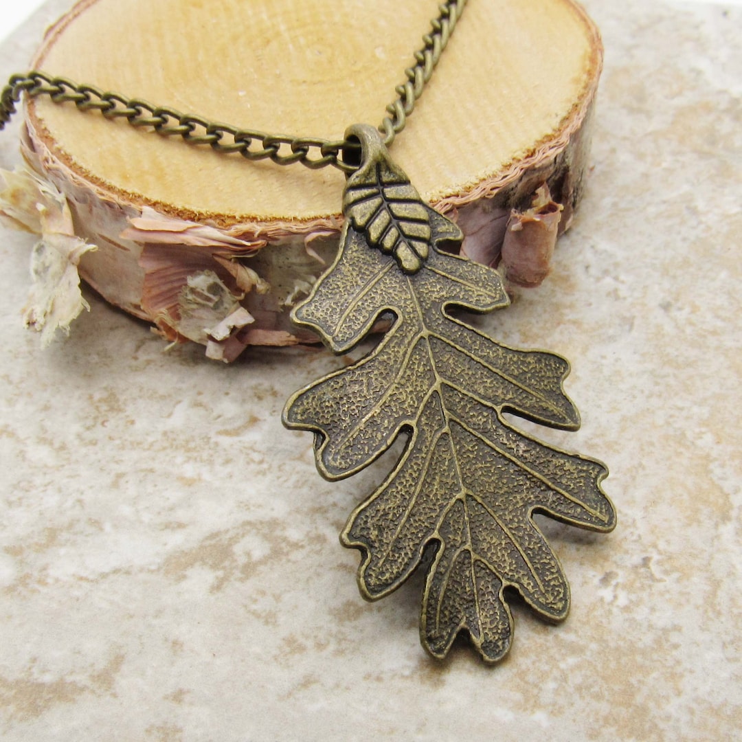 Antique Bronze Oak Leaf Pendant, Autumn Leaf Necklace, Men's