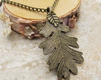 Antique Bronze Oak Leaf Pendant, Autumn Leaf Necklace, Men's Necklace, Women's Necklace, Nature Leaf Necklace, Seasonal Jewelry