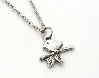 Bird on twig Small Charm Pendant Necklace, Bird on Twig Charm, Nature Charm, Women's Jewelry, Necklace for Women, Woman's Necklace