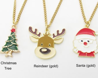 Holiday Christmas Charm Necklace, Santa Charm, Christmas Tree Charm, Reindeer Charm, Penguin Charm, Women's Jewelry, Men's Necklace