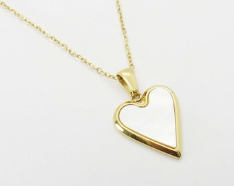 Stainless Steel Heart with Shell Pendant Necklace, Gold Plated Link Chain with Extension, Women's Necklace, Gift for Women, Valentine's Day