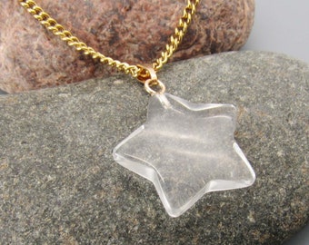 Clear Glass Star Pendant Necklace, Men's Necklace, Celestial Star Jewelry, Women's Necklace, Men's Jewelry, Celestial Fashion Jewelry