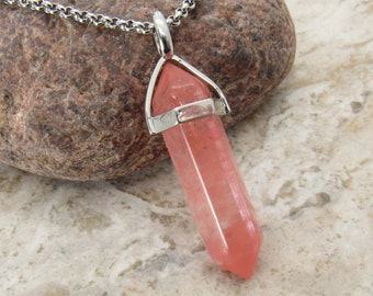 Faceted Bullet Rose Quartz Pendant, Rose Chakra Crystal, Spiritual Crystal, Men's Necklace, Women's Necklace