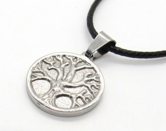 Stainless Steel Tree Pendant, Men's Cord Necklace, Hypo Allergenic Jewelry, Men's Jewelry, Tree Jewelry, Woman Necklace, Family Tree Pendant