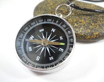 Compass Pendant Necklace, Stainless Steel, Compass Charm Necklace, Fashion Compass Necklace, Men's Necklace, Women's Necklace