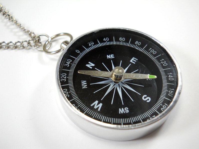 Stainless Steel Compass Pendant Necklace Compass Charm Etsy