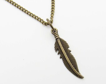 Bronze Feather Charm, Bronze Nature Charm Pendant Necklace for Men, Woman's Necklace, Men's Jewelry, Women's Jewelry
