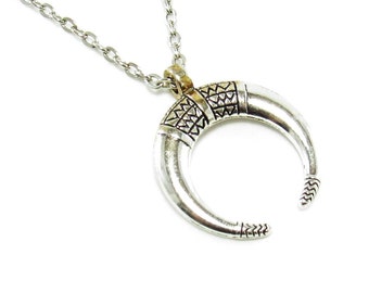 Moon Crescent Tribal Pendant, Antique Silver Tone, Urban Street Jewelry, Men's Necklace, Men's Jewelry, Women's Necklace