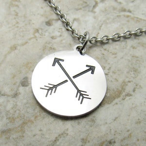 Stainless Steel Crossed Arrows Charm Pendant Necklace, Men&#39;s Necklace, Hypo Allergenic Jewelry, Woman&#39;s Necklace, Tribal Pendant Jewelry