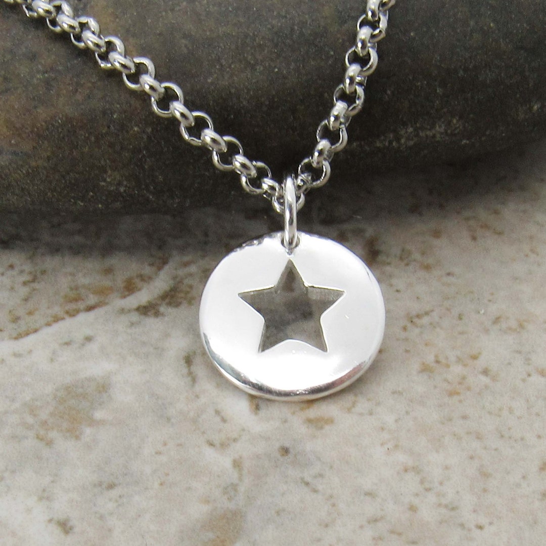 Sterling Silver Star Round Charm Pendant Necklace, Men's Necklace ...
