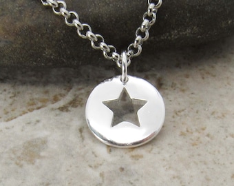 Sterling Silver Star Round Charm Pendant Necklace, Men's Necklace, Celestial Jewelry, Woman's Necklace, Men's Charm Pendant Jewelry