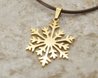 201 Stainless Steel Gold Tone Snowflake Charm Pendant, Men's Necklace, Hypo Allergenic Jewelry, Woman's Necklace, Charm Pendant Jewelry