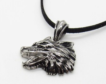 Collana Con Ciondolo In Titanio Puro Con Motivo Lupo Nero Da Uomo