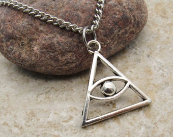 Triangle All Seeing Eye Pendant Necklace, Antique Silver, Men's Necklace, Eye of Providence Jewelry, Women's Necklace, Spiritual Jewelry