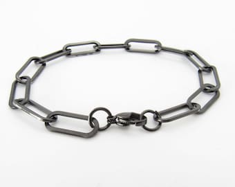 304 Stainless Steel Gunmetal Oval Link Chain Bracelet, Gunmetal Stainless Steel Bracelet, Men's Bracelet, Women's Jewelry