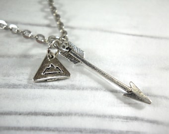 Mountain Triangle Tag & Arrow Pendant Necklace, Antique Silver Tone, Men's Necklace, Men's Jewelry, Women's Necklace