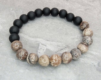 Black Frosted Gemstone Natural Jasper Beads Bracelet, Men's Bracelet, 8mm Beads Bracelet, Men's Jewelry, Gift for Men, Women's Bracelet