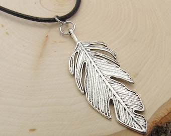 Large Silver Leaf Pendant Necklace, Leaf Necklace, Leaf Jewelry, Leaf Pendant, Necklace for Men, Men's Necklace, Woman's Necklace
