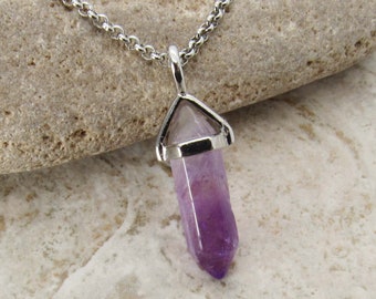 Small Faceted Bullet Cut Amethyst Charm Pendant, Men's Necklace, Amethyst Crystal Pendant, Amethyst Healing Crystal, Women's Necklace
