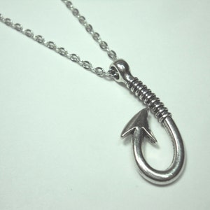 Fish Hook Pendant Necklace, Fish Hook Charm Necklace, Nautical Charm, Fisher Jewelry, Gift for Men, Men&#39;s Necklace, Women&#39;s Necklace