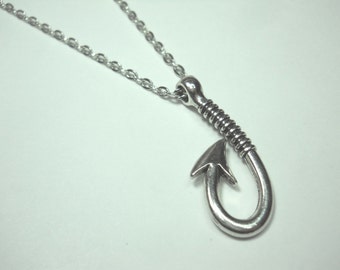 Fish Hook Pendant Necklace, Fish Hook Charm Necklace, Nautical Charm, Fisher Jewelry, Gift for Men, Men's Necklace, Women's Necklace
