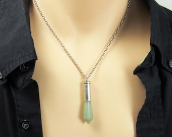 Natural Aventurine Pointed Pendant, Aventurine Green Crystal Necklace, Chakra Healing Crystal,  Men's Necklace, Women's Necklace