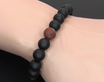 Black Frosted Gemstone Red Jasper 8mm Bead Bracelet, Men's Bracelet, Black Stone Red Jasper Stone Bracelet, Woman's Bracelet, Men's Jewelry
