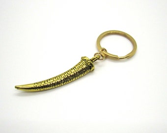 Antique Gold Tibetan Style Large Horn Key Chain, Tribal Charm, Gold Horn Key Bob, Gifts for Men, Men's Key Chain, Women's Key Chain