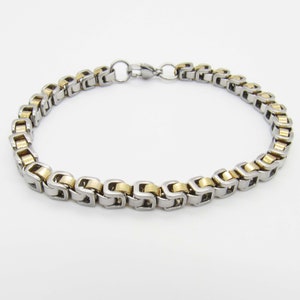 Pulseira de corrente de elo de caixa de aço inoxidável banhado a ouro, pulseira de aço inoxidável 201, pulseira masculina, joias femininas