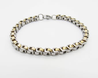 Gold Plated Silver Tone Stainless Steel Box Link Chain Bracelet, 201 Stainless Steel Bracelet, Men's Bracelet, Women's Jewelry