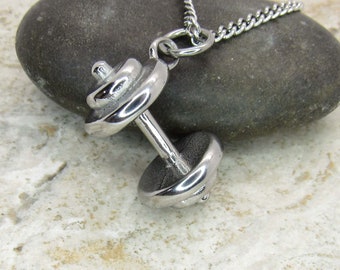 Stainless Steel Dumbbell Pendant, Hypo Allergenic Jewelry, Spiritual Jewelry, Men's Necklace, Men's Jewelry, Woman Necklace