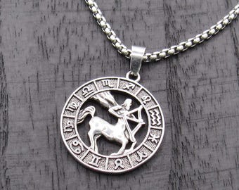 Sagittarius Zodiac Sign Pendant Necklace, Men's Necklace, Astrological Pendant, Men's Jewelry, Stainless Steel Jewelry, Woman's Necklace