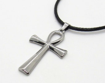 Stainless Steel Ankh Pendant, Hypo Allergenic Jewelry, Spiritual Jewelry, Men's Cord Necklace, Men's Jewelry, Woman Necklace, Cross Pendant