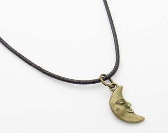 Crescent Moon Face Charm, Celestial Moon Bronze Charm Pendant, Necklace for Men, Woman's Necklace, Men's Jewelry, Women's Jewelry