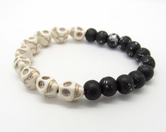 Skull Beads Bracelet, Halloween Bracelet, Black Wood Beads Bracelet, Men's Bracelet, Women's Bracelet, Halloween Costume Jewelry