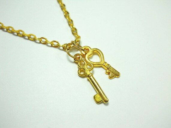 Gold Tone 2 Key Charm Pendant Women's Necklace Antique | Etsy